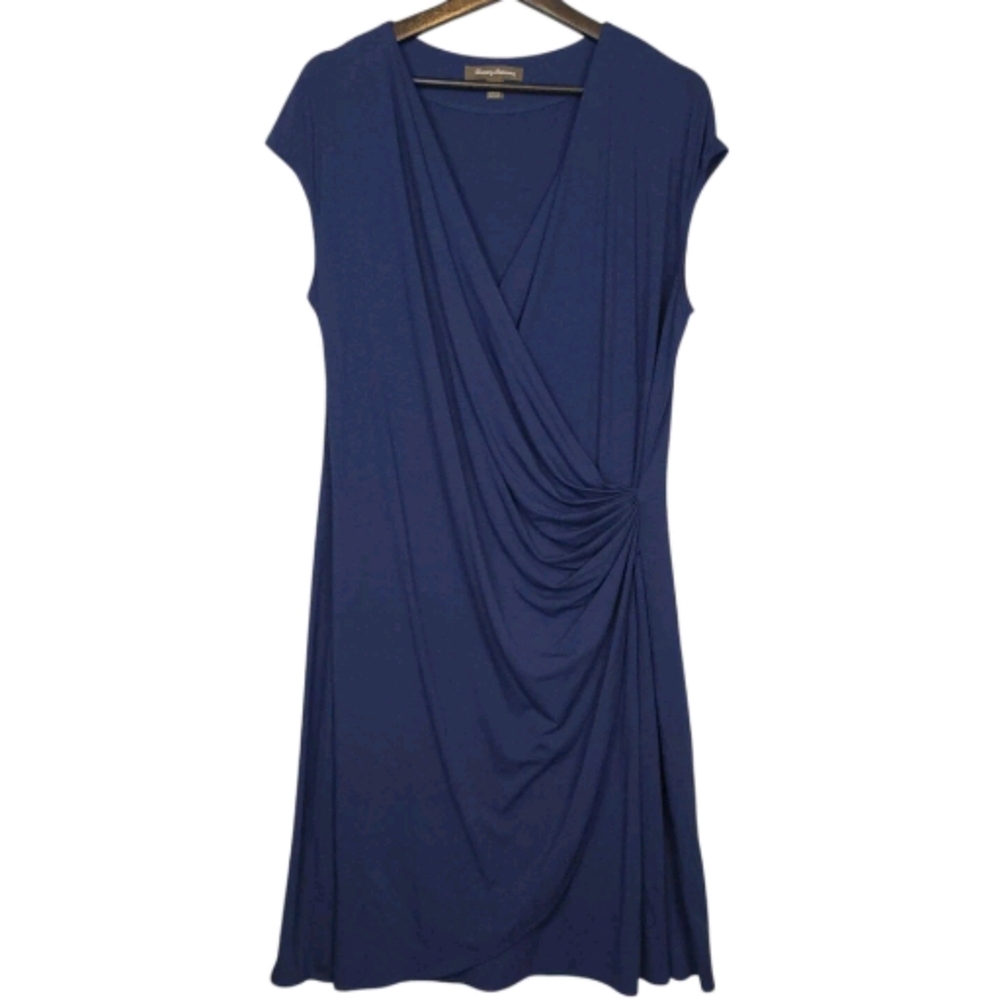 Tommy Bahama Womens Tambour Side Gathered Ruched Faux Wrap Dress
